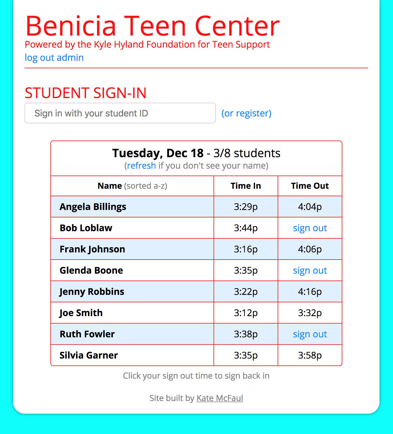 Teen Center Sign In App